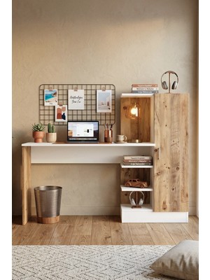 Yurudesign Laura Kitaplıklı Çalışma Masası Atlantik Çam Beyaz CT2-AW