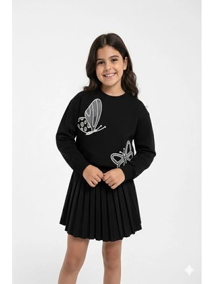 Koçak Kids Taşlı Kelebek Desenli Etekli Kız Çocuk Takım