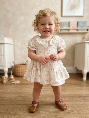 Butik Kız Bebek %100 Pamuklu Çiçek Desenli Elbise