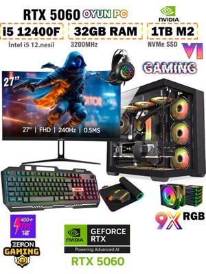 Zeiron Warrior Spine X7 i5 12400F 32GB 1TB M.2 SSD RTX5060 8GB 27" 240Hz Sıvı Soğutmalı Oyuncu Bilgisayarı