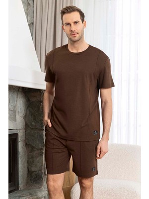Aydoğan Erkek Kısa Kol Şortlu Bambu Pijama Takımı 260019 Kahverengi