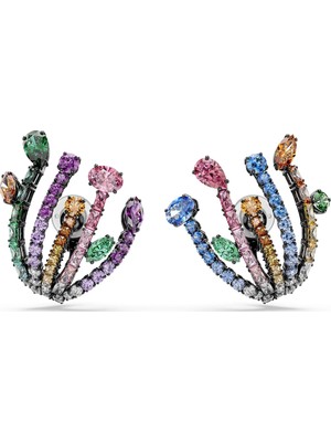 Swarovski Matrix Küpe Karışık Kesim Buket Çok Renkli Rutenyum Kaplama