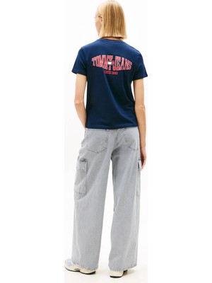 Tommy Jeans Lacivert Kadın T-Shirt Tjw Reg Wavy Flag Ss Tee Ext
