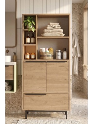 Yurudesign Ocean Banyo Dolabı Çok Amaçlı Dolap 3 Kapaklı Metal Ayaklı Sepet ON9C-S