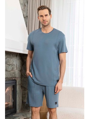 Aydoğan Erkek Kısa Kol Şortlu Bambu Pijama Takımı 260023 Indigo