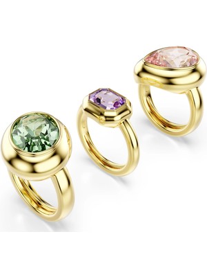 Swarovski Gema Motif Yüzük Set (3) Çok Renkli Sarı Altın Rengi Kaplama