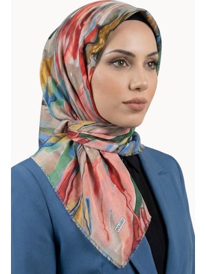 Hadiora Kadın Vizon Pembe Soyut Desenli Pamuklu Flamlı Eşarp