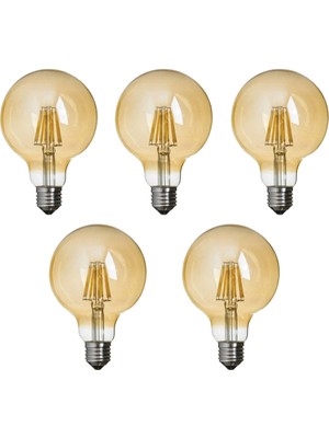 Edison G95 Flamanlı 6W LED Ampul 5'li Amber Renkli Dekoratif Vintage Aydınlatma E-27 Duy