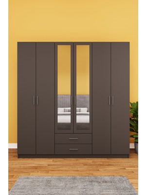 Asra Trend Lüks 6 Kapaklı Çekmeceli Gardırop %100 MDF Askılı Aynalı Düzenleyici Elbise Dolabı G-05