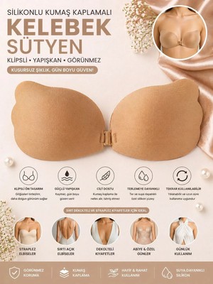 Pareoss Kelebek Model Klipsli Yapışkan Sütyen | Kumaş Kaplamalı Silikon Straplez Görünmez Sütyen | Göğüs Toparlayıcı Dolgunlaştırıcı