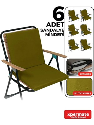 Xpermate 6’lı Arkalıklı Sandalye Minderi Su Yağ İtici Sırtlıklı Fermuarlı Bağcıklı Yıkanabilir Balkon Bahçe 40x40 Yeşil