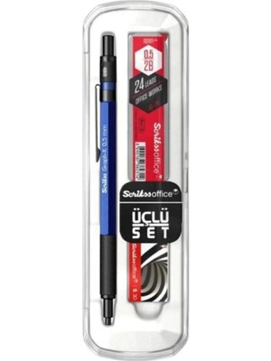 Scrikss Graph-X Versatil Uçlu Kalem Uç+Silgi 3 lü Okul Seti Kristal Kutu 0.5 Mavi