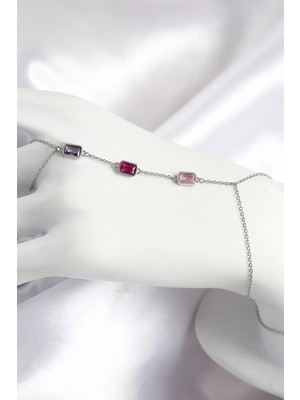 Uravas Store Pirinç Renkli Zirkon Taşlı Dikdörtgen Model Gümüş Renk Kadın Şahmeran - TJ-SN694