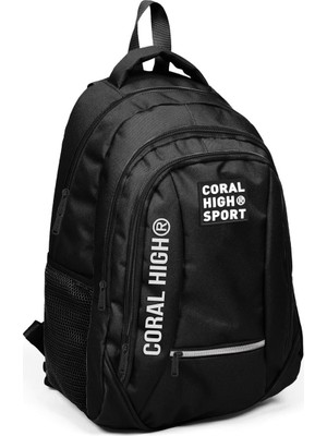 Coral High Sport Siyah Dört Bölmeli Sırt Çantası 23452 Polyester Malzemeden Üretilmiş Erkekler İçin