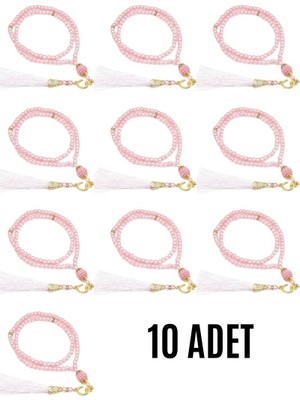 Uravas Store Namaz Tesbihi Vavlı 99'lu Cam Incili Esma'ul Hüsna Dua Kartı Ile Pembe Renk Hediyelik 10 Adet