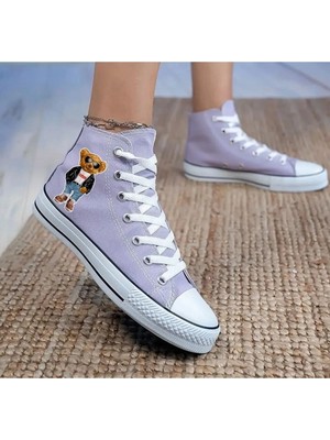 Ymn Ayakkabı Teddy Bear Ayıcık Baskılı Lila Bilekli Spor Ayakkabı Çocuk Sneaker