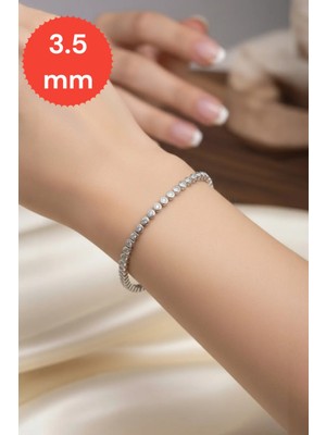 Moda Gümüş 925 Ayar Gümüş Su Yolu Kadın Bileklik Yuvarlak Kesim 3.5 mm