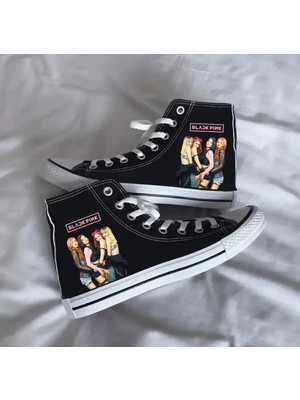 Ymn Ayakkabı Black Pink Baskılı Siyah Bilekli Spor Ayakkabı Çocuk Sneaker Blackpink