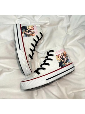 Ymn Ayakkabı Black Pink Baskılı, Siyah Bağcıklı, Beyaz Bilekli Spor Ayakkabı Çocuk Sneaker Blackpink