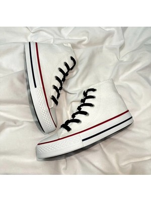 Ymn Ayakkabı Siyah Bağcıklı, Beyaz Bilekli Spor Ayakkabı Çocuk Sneaker