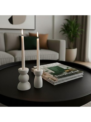 Lumi Home 2'li Set Sütun Şamdan Mumluk Minimalist Uzun Mum Için Dekoratif Masaüstü Aksesuarı Iskandinav Stil