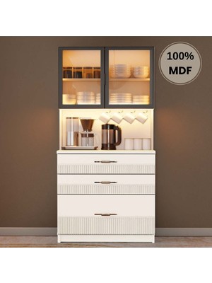 Comiet Menekşe Mdf Kahve Köşesi Dolabı Çekmeceli Işıklı