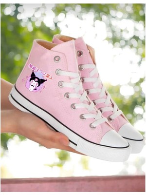 Ymn Ayakkabı Çince Kuromi Baskılı, Pudra Pembe Bilekli Spor Ayakkabı, Çocuk Sneaker
