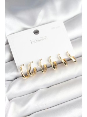 Uravas Store Gold Renk Pirinç Kare Halka Model 925 Ayar Gümüş Çivili Kadın Küpe Seti - TJ-BKP11266