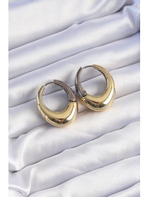 Uravas Store Pirinç Gold Gümüş Renkli Oval Bombeli Küpe - TJ-BKP9221