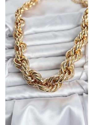 Uravas Store Mey Ithalat® Pirinç Gold Renk Sarmal Halat Model Kadın Kolye