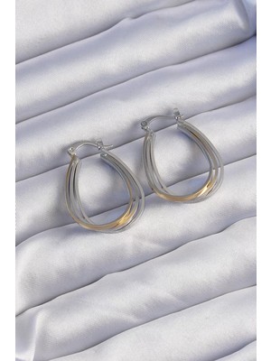 Uravas Store Pirinç Gold Gümüş Renkli Oval Çoklu Görünümlü Küpe - TJ-BKP9223