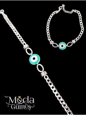 Moda Gümüş BAYAN925 Ayar Gümüş Firuze Taşlı Gurmet Bileklik