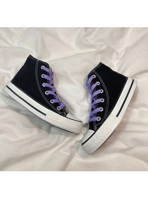 Ymn Ayakkabı Lila Bağcıklı, Siyah Bilekli Spor Ayakkabı Çocuk Sneaker