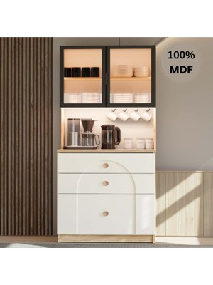 Comiet Papatya Mdf Kahve Köşesi Dolabı Çekmeceli Işıklı