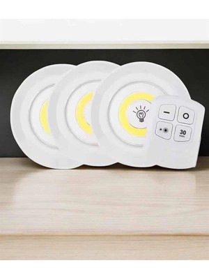 Uravas Store Spot Lamba LED Işık 3'lü Uzaktan Kumandalı Pilli Yapışkanlı Kablosuz