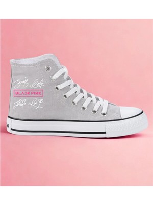 Ymn Ayakkabı Imzalı Black Pink Baskılı, Gri Bilekli Spor Ayakkabı, Çocuk Sneaker