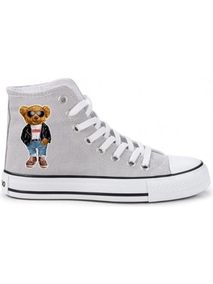 Ymn Ayakkabı Teddy Bear Ayıcık Baskılı Gri Bilekli Spor Ayakkabı Çocuk Sneaker