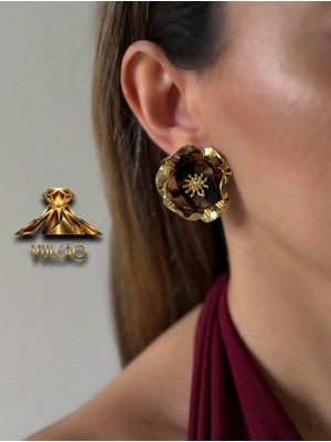 Çiçek Leopar Detaylı Küpe