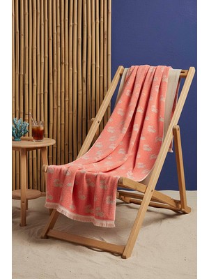 Mercan & Bej Cherry %100 Pamuklu Plaj Havlusu 70X140 cm