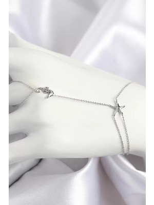 Uravas Store Pirinç Zirkon Taşlı Deniz Atı ve Yıldız Model Gümüş Renk Şahmeran - TJ-SN712