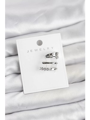Uravas Store Gümüş Renk Zirkon Taşlı Pirinç Kıkırdak Küpe - TJ-BKP11614