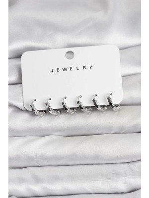 Uravas Store Gümüş Renk Pirinç Minimal Petek Detaylı Kadın Küpe Seti - TJ-BKP11474