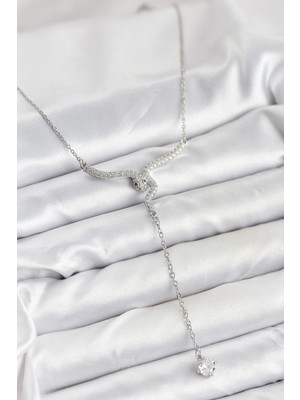 Uravas Store Mey Ithalat® 316L Çelik Zincir Gümüş Renk Yılan Model Y Kolye