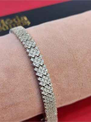 Moda Gümüş 925 Ayar Gümüş Su Yolu Kesim Zirkon Taşlı Su Yolu Kadın Bileklik