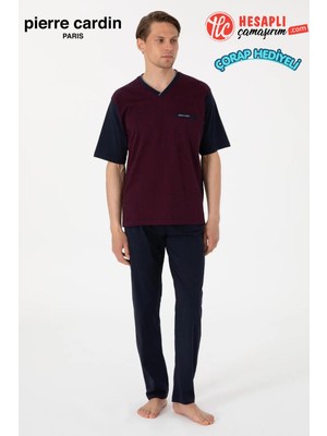 Pierre Cardin Erkek Bordo Jakarlı Kısa Kol Şortlu & Uzun 3'lü Özel Kutulu Pijama Takım