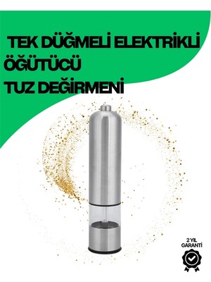Uravas Store Mey Ithalat® Şeffaf Hazneli Elektrikli Tuz Karabiber Öğütücü Pilli Taşınabilir Mutfak Aleti