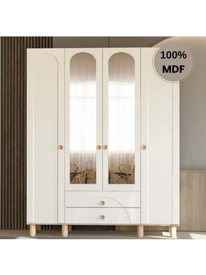 Comiet Papatya 4 Kapak Mdf Ayaklı Tasarım Gardırop