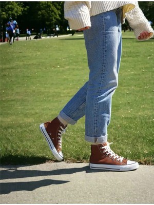 Ymn Ayakkabı Kahverengi Uzun Keten Spor Ayakkabı, Bilekli Unisex Sneaker