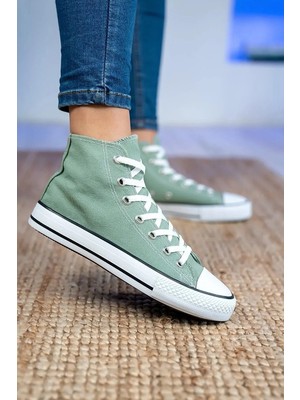 Ymn Ayakkabı Mint Yeşili Uzun Keten Spor Ayakkabı, Bilekli Unisex Sneaker