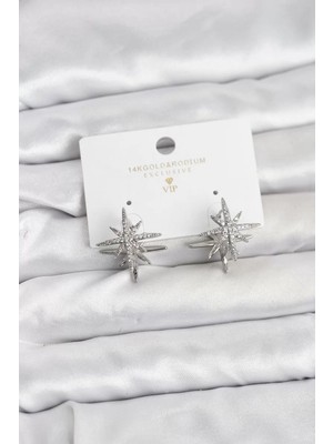 Uravas Store Gümüş Renk Pirinç Çift Taraflı Kutup Yıldızı Kadın Küpe - TJ-BKP11511